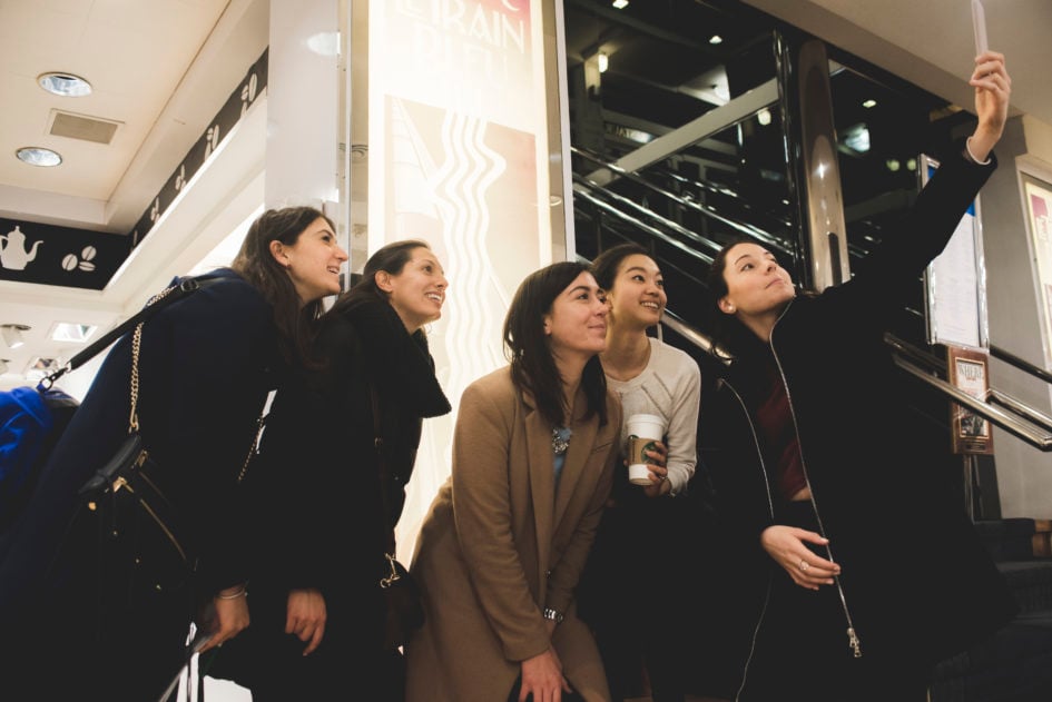 The group poses for a scavenger hunt selfie.