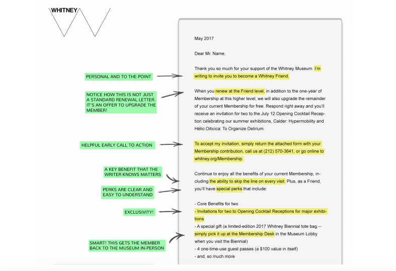Analysis of The Whitney’s Membership Renewal & Upgrade Letter